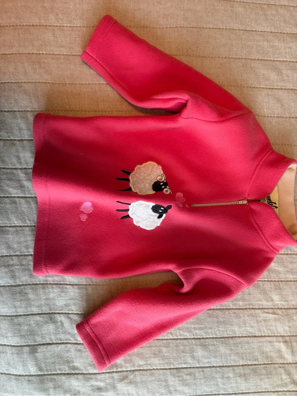 Girls Pink Fleece Pullover with Sheep Appliqués
